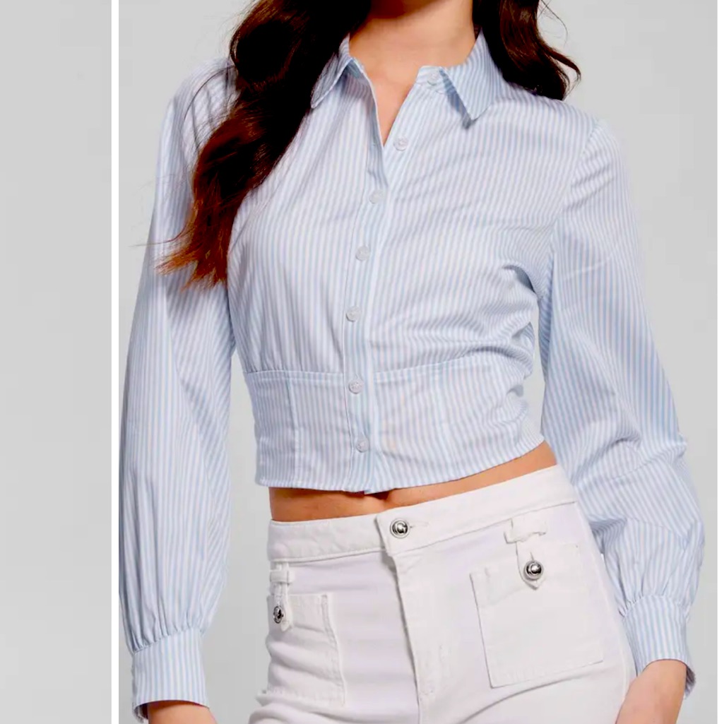 Guess Women's Blue Striped Button-Up Top